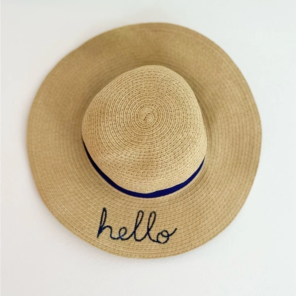 Carter's Summer Sun Hat with Navy Blue “Hello” Embroidery Baby Girls 0-9 Months